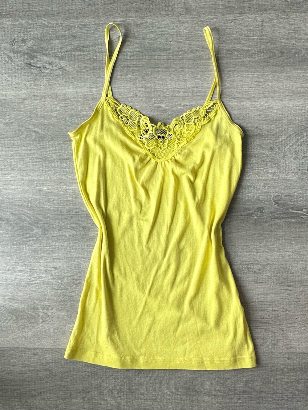 Y2K Vero Moda Yellow Lace-Trim Cami with rhinestone Tank Top